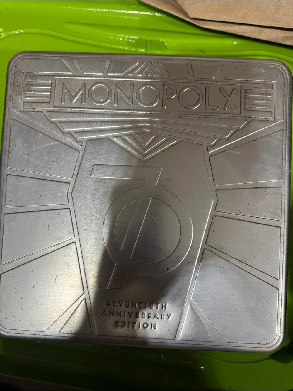 Monopoly Seventieth Anniversary Silver Collector Tin - Classic Game Storage